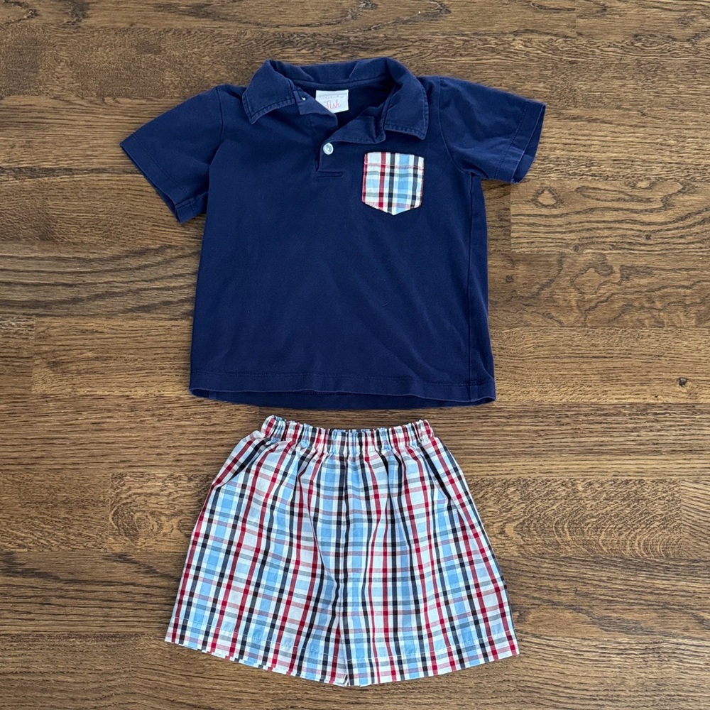 Stitchy Fish Boys Shirt & Plaid Shorts Set